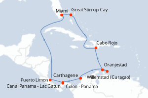 Carte de l'itinéraire de croisière Miami-Miami d'une durée de 12 jours