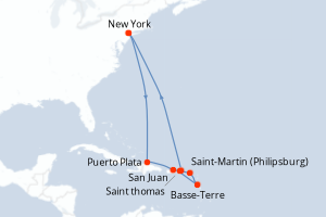 carte itinéraire croisière Amérique du Nord 12 jours au départ du port de New York