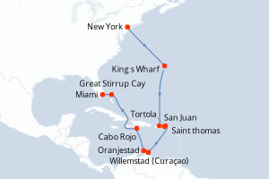 carte itinéraire croisière Caraïbes Bahamas 13 jours au départ du port de New York