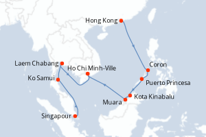 carte itinéraire croisière Asie 12 jours au départ du port de Hong Kong