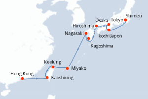 carte itinéraire croisière Asie 11 jours au départ du port de Hong Kong