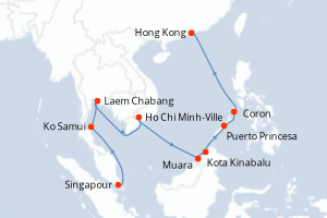 carte itinéraire croisière Asie 13 jours au départ du port de Singapour