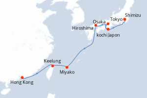 carte itinéraire croisière Asie 9 jours au départ du port de Tokyo