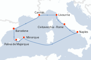 carte itinéraire croisière Méditerranée 9 jours au départ du port de Barcelone