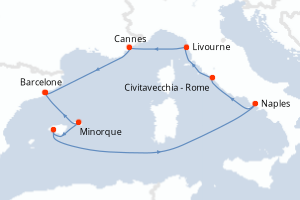 carte itinéraire croisière Méditerranée 9 jours au départ du port de Barcelone