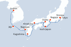 carte itinéraire croisière Asie 9 jours au départ du port de Inchon
