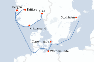 carte itinéraire croisière Fjörds norvégiens 8 jours au départ du port de Stockholm