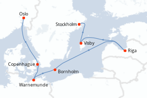 carte itinéraire croisière Europe du Nord 6 jours au départ du port de Oslo