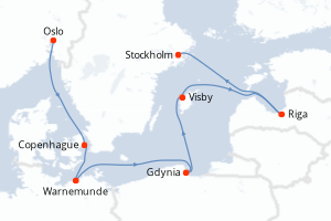 carte itinéraire croisière Europe du Nord 6 jours au départ du port de Oslo