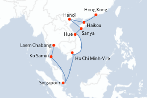 carte itinéraire croisière Asie 15 jours au départ du port de Hong Kong