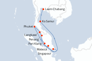 carte itinéraire croisière Asie 12 jours au départ du port de Laem Chabang