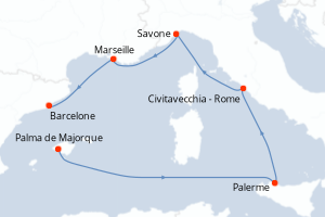carte itinéraire croisière Sicile 6 jours au départ du port de Palma de Majorque