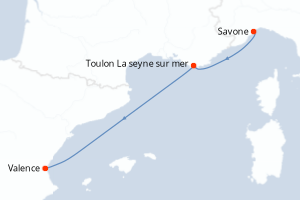 carte itinéraire croisière Méditerranée 2 jours au départ du port de Savone