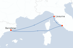 carte itinéraire croisière Méditerranée 5 jours au départ du port de Barcelone