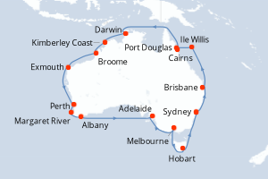 carte itinéraire croisière Australie Nouvelle Zélande 28 jours au départ du port de Sydney