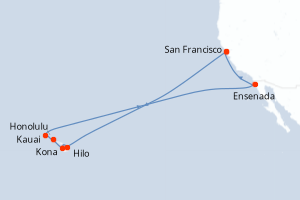 Carte itinéraire croisière États-Unis, Mexique - 16 jours au départ de San Francisco - Amérique du Nord