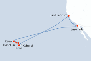 Carte itinéraire croisière États-Unis, Mexique - 16 jours au départ de San Francisco - Amérique du Nord