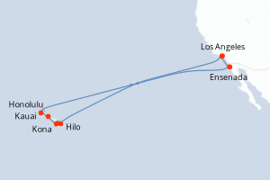 Carte de l'itinéraire de croisière Los Angeles-Los Angeles d'une durée de 16 jours
