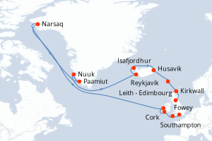 carte itinéraire croisière Europe du Nord 20 jours au départ du port de Southampton
