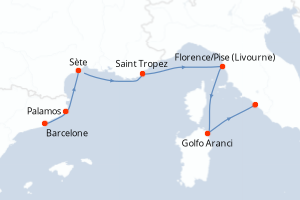 carte itinéraire croisière Méditerranée 7 jours au départ du port de Barcelone