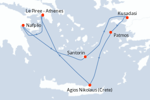 carte itinéraire croisière Méditerranée 7 jours au départ du port de Le Piree - Athenes