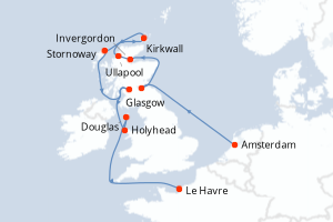 carte itinéraire croisière Europe du Nord 12 jours au départ du port de Amsterdam
