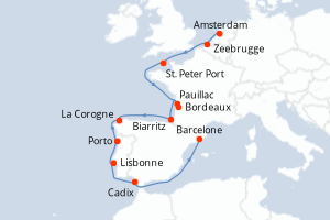 carte itinéraire croisière Méditerranée 12 jours au départ du port de Amsterdam