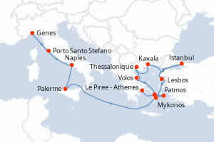 carte itinéraire croisière Sicile 14 jours au départ du port de Le Piree - Athenes