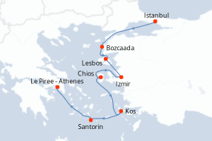 carte itinéraire croisière Méditerranée 7 jours au départ du port de Istanbul