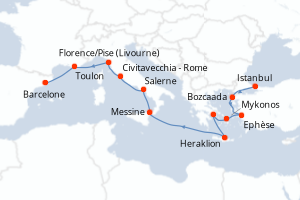 carte itinéraire croisière Sicile 12 jours au départ du port de Istanbul
