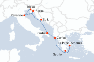 carte itinéraire croisière Adriatique 7 jours au départ du port de Trieste