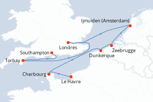 carte itinéraire croisière Europe du Nord 7 jours au départ du port de Le Havre