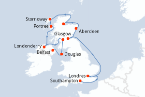 carte itinéraire croisière Europe du Nord 11 jours au départ du port de Southampton