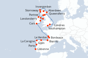 carte itinéraire croisière Atlantique 21 jours au départ du port de Southampton