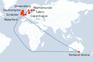 carte itinéraire croisière Europe du Nord 26 jours au départ du port de Southampton
