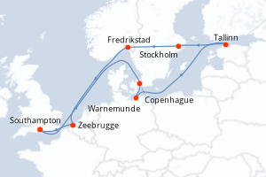 carte itinéraire croisière Europe du Nord 14 jours au départ du port de Southampton