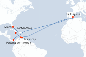 carte itinéraire croisière Caraïbes Bahamas 10 jours au départ du port de Panama city