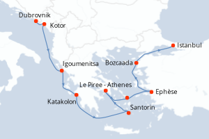 carte itinéraire croisière Méditerranée 10 jours au départ du port de Dubrovnik