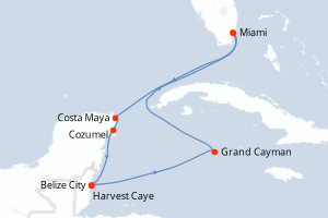 carte itinéraire croisière Caraïbes Bahamas 9 jours au départ du port de Miami