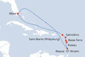 carte itinéraire croisière Caraïbes Bahamas 10 jours au départ du port de Miami