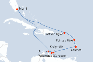 Carte de l'itinéraire de croisière Miami-Miami d'une durée de 12 jours
