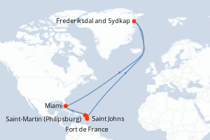 carte itinéraire croisière Caraïbes Bahamas 10 jours au départ du port de Miami