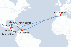 carte itinéraire croisière Caraïbes Bahamas 20 jours au départ du port de Miami