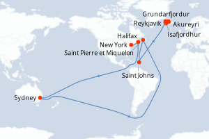 carte itinéraire croisière Europe du Nord 14 jours au départ du port de New York