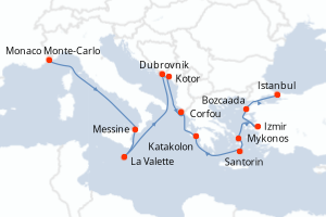 carte itinéraire croisière Sicile 14 jours au départ du port de Monaco Monte-Carlo