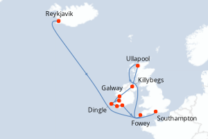 carte itinéraire croisière Europe du Nord 12 jours au départ du port de Reykjavik