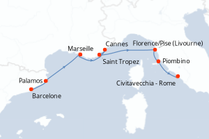 carte itinéraire croisière Méditerranée 7 jours au départ du port de Barcelone