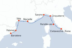 carte itinéraire croisière Méditerranée 7 jours au départ du port de Barcelone