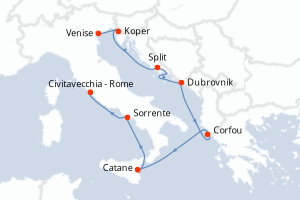 carte itinéraire croisière Adriatique 7 jours au départ du port de Venise