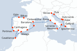 carte itinéraire croisière Adriatique 20 jours au départ du port de Venise